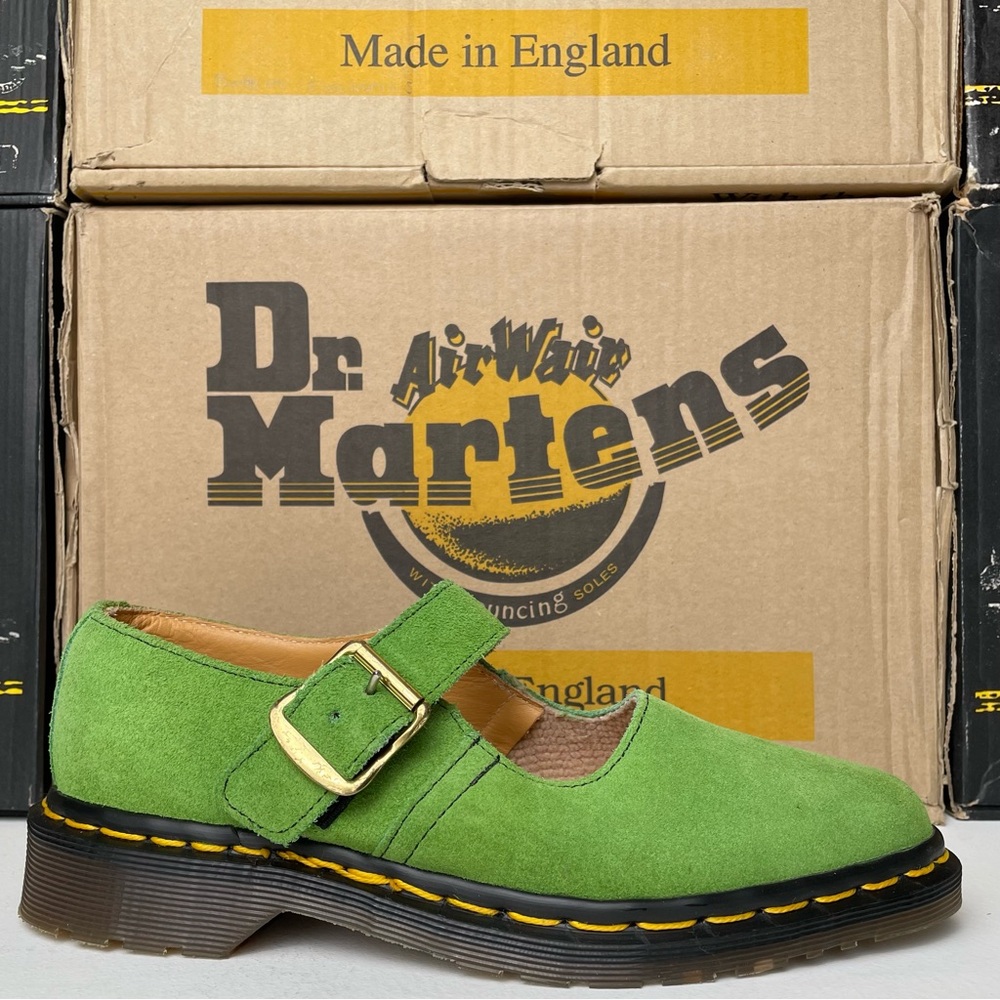 Vintage Dr. Martens England Green Suede Leather Point Toe Strap Mary Janes UK 4 - Picture 4 of 15